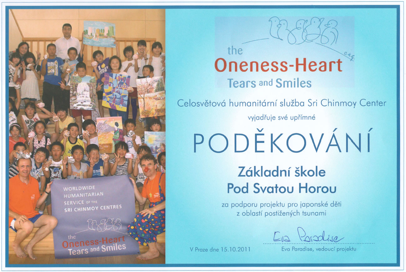 Poděkování za podporu projektu pro japonské děti z oblastí zasažených tsunami
