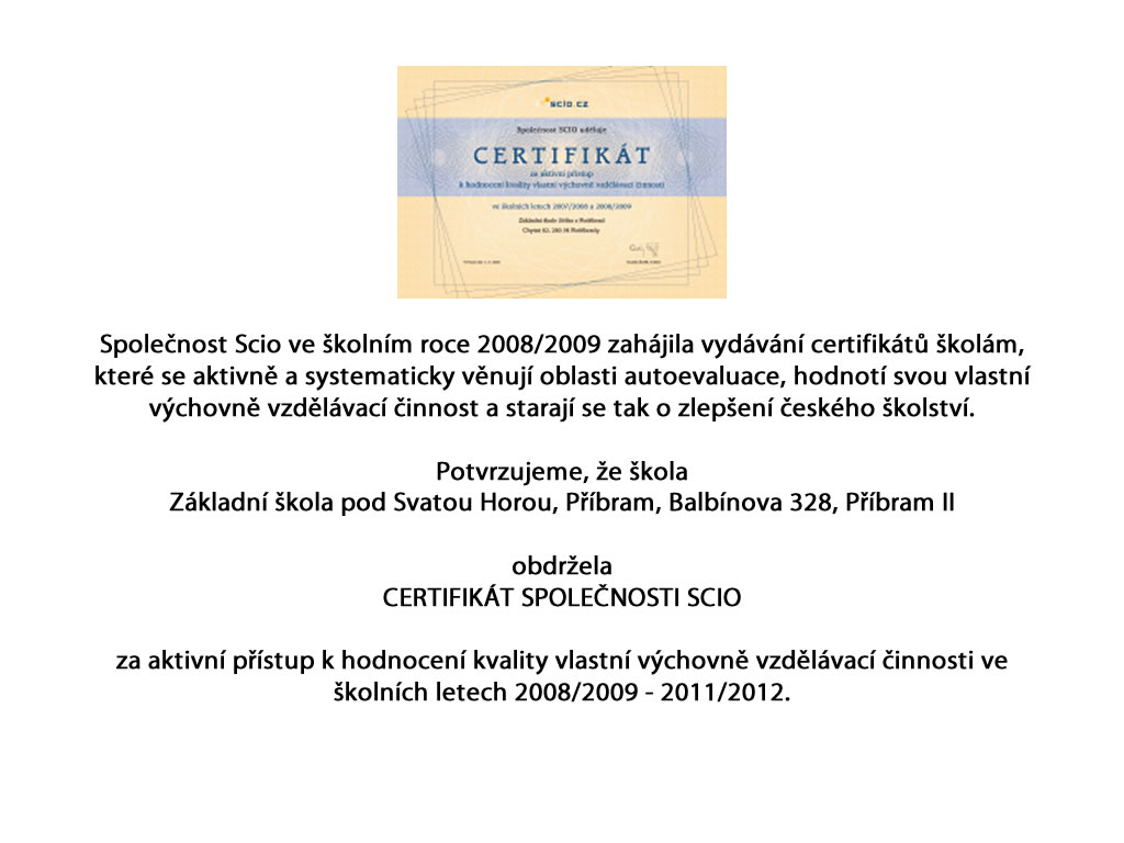 Certifikát společnosti SCIO