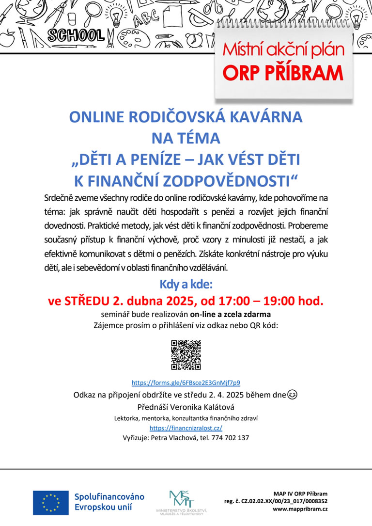 Pozvánka na rodičovskou kavárnu - 2. 4. 2025